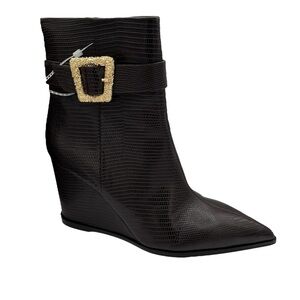 Sam Edelman Weslie Point Toe Wedge Embellished Buckle Ankle Boots Women's Size 9